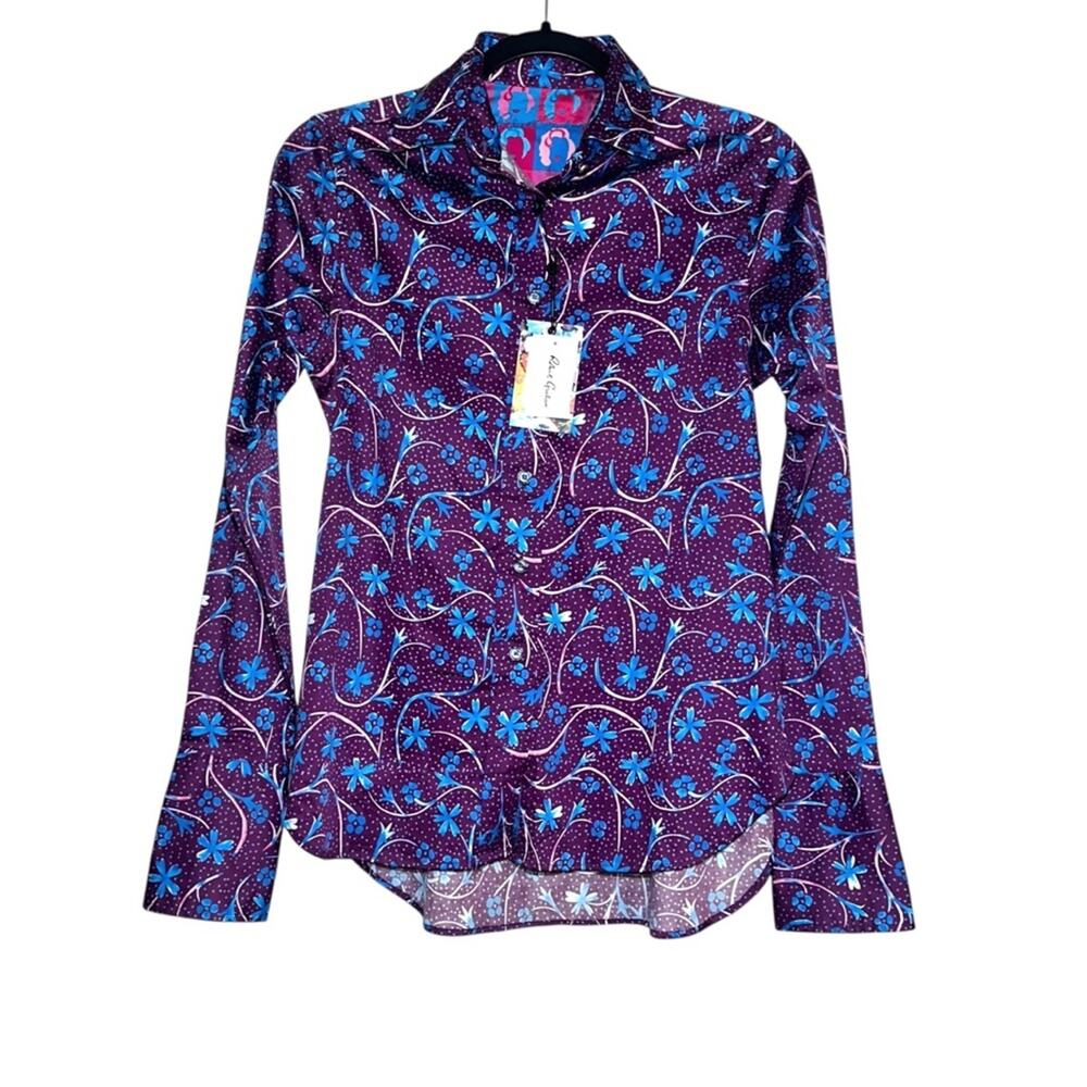 NWT Robert Graham Priscilla Purple Floral Long Sleeve Button Up Shirt XS